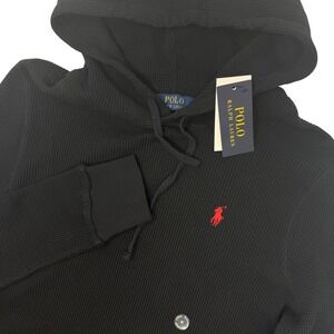 Polo Ralph Lauren Mens Waffle Knit Hoodie Long Sleeve Red Pony Logo Medium NEW